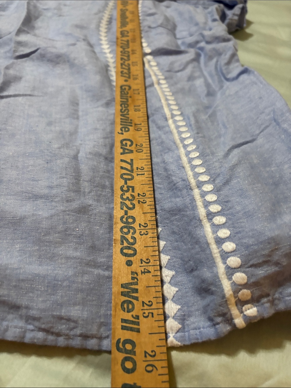 Talbots Light Blue Linen-Blend Square Neck Embroidered Blouse - Picture 8 of 9